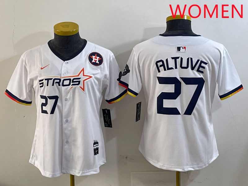 Women Houston Astros #27 Altuve White three generations Joint Name Nike 2025 MLB Jersey style 6->women mlb jersey->Women Jersey